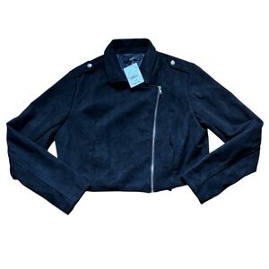 Forever 21 Black Suede Like Cropped Jacket Womens Size Large New With Tag